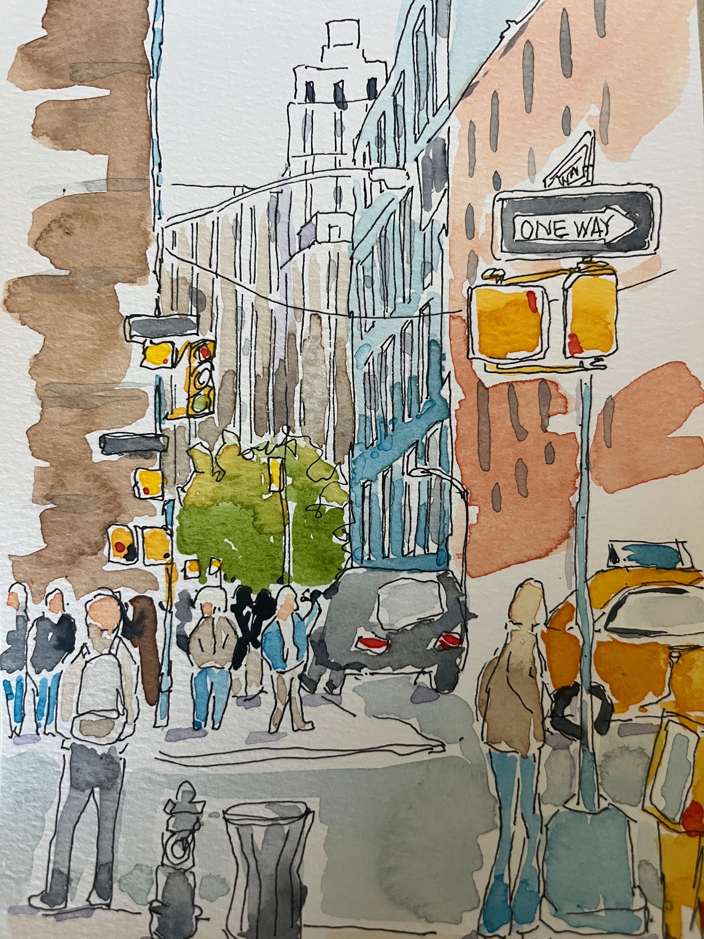 City Corner, original watercolor by Lynnie Broos Art