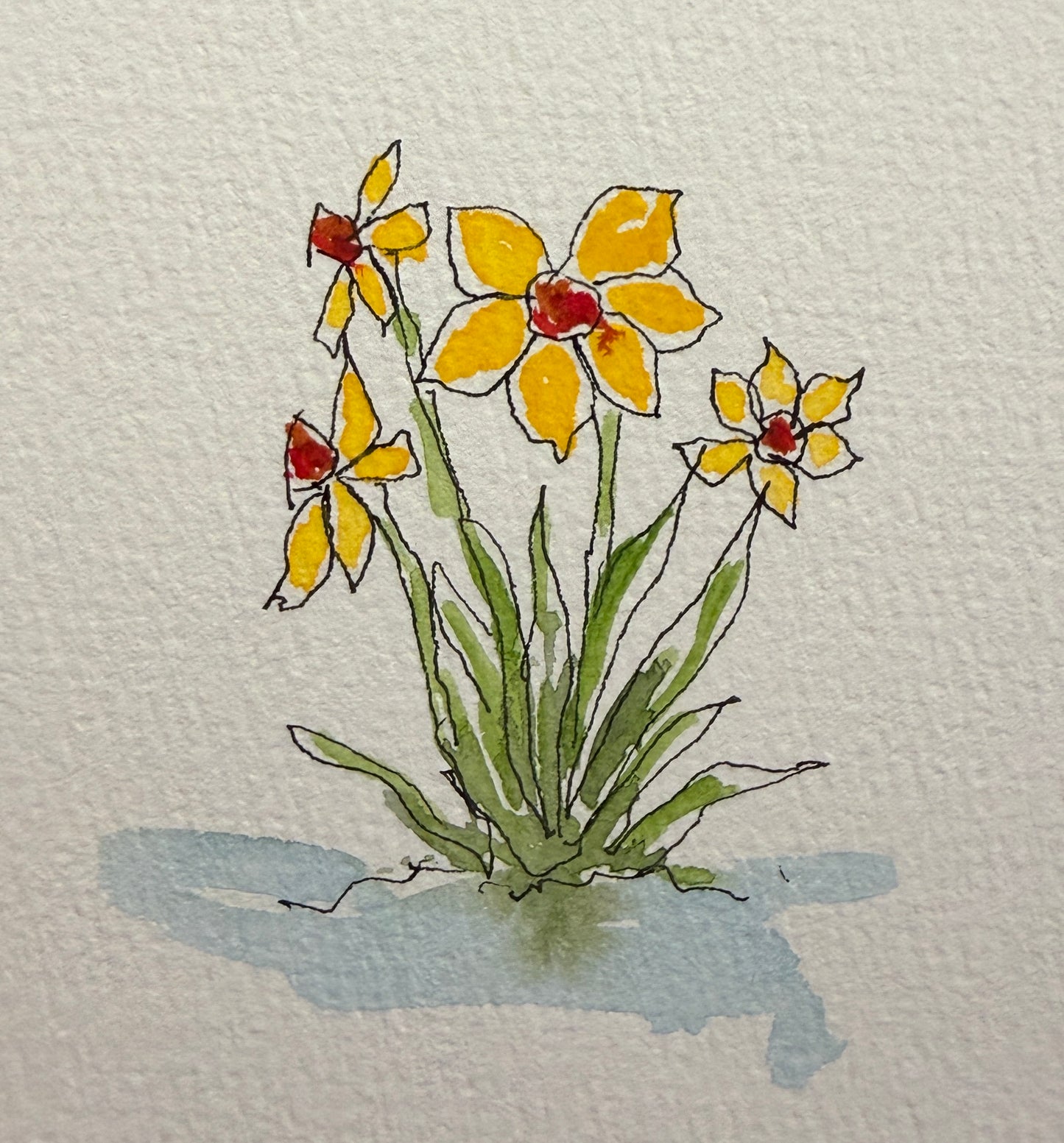 Red Tulips Blue Pot, original mini watercolor by Lynnie Broos Art