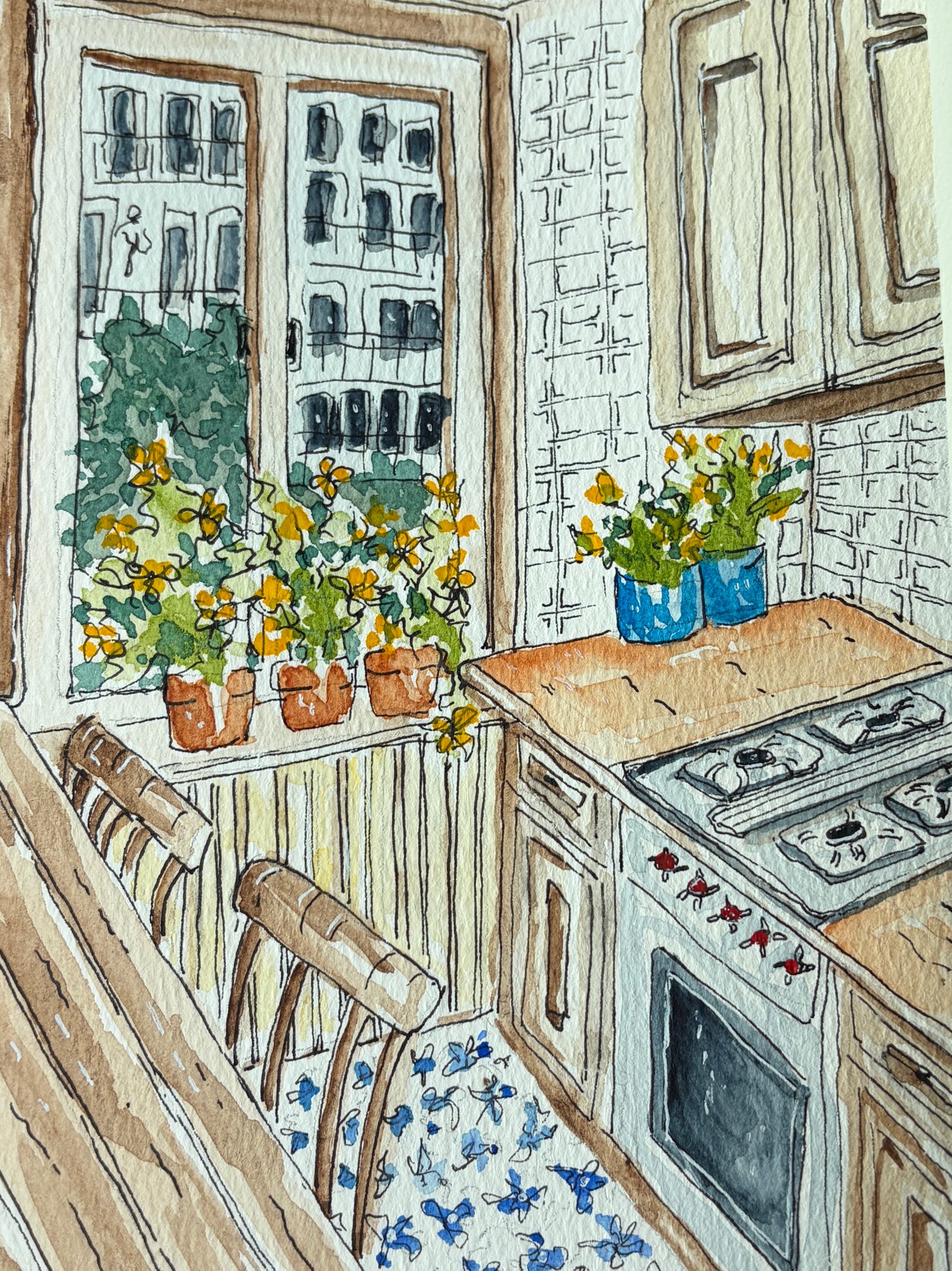Snowy Watercolor Kitchen - Step 3: add color for magic