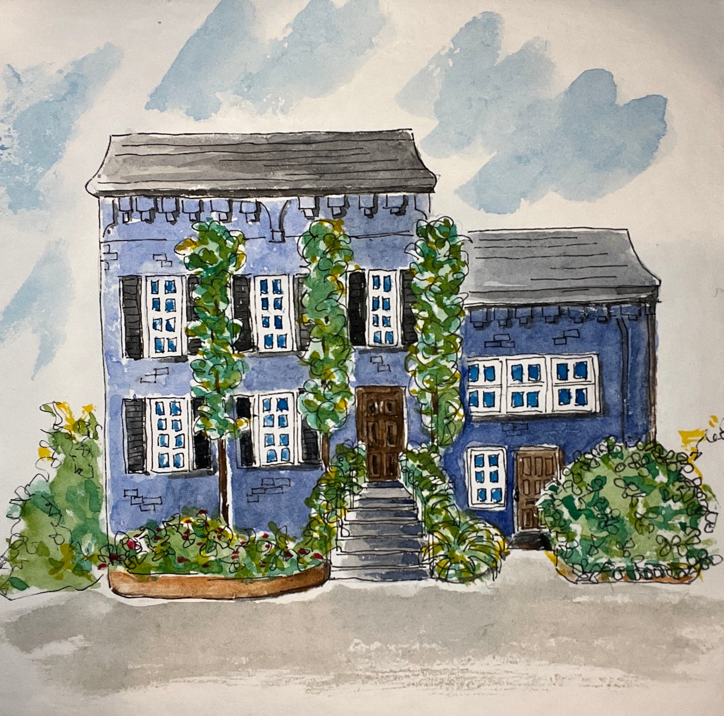 Indigo Brick Watercolor