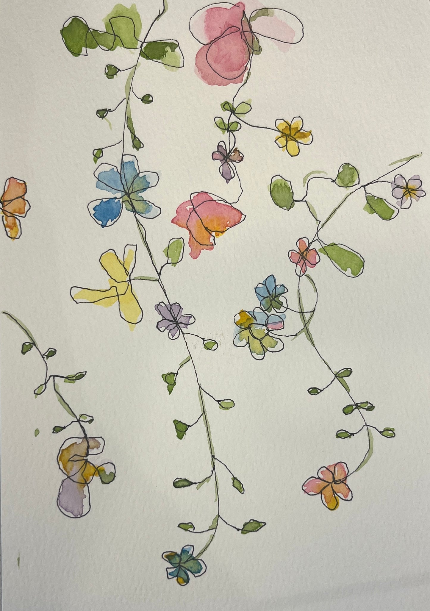 Baby Watercolor Funky Flowers, original watercolor by Lynnie Broos Art