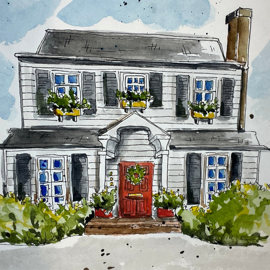 Spring on Maple Street, original watercolor by Lynnie Broos Art