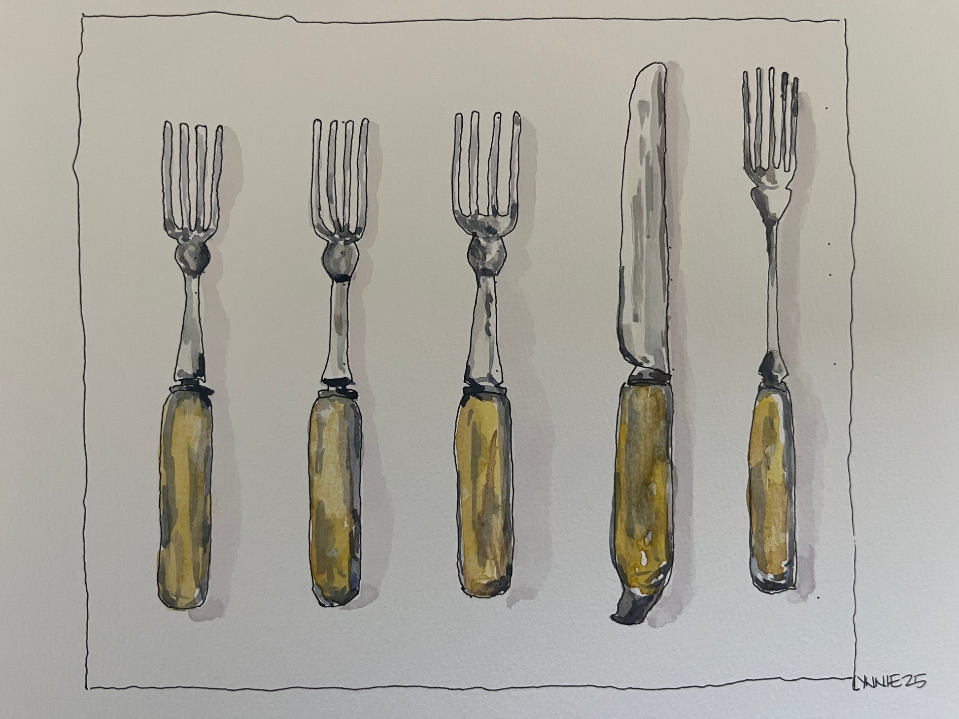 Silverware I Wish I Owned, original watercolor by Lynnie Broos Art