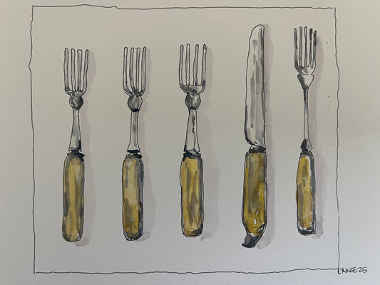 Silverware I Wish I Owned, original watercolor by Lynnie Broos Art