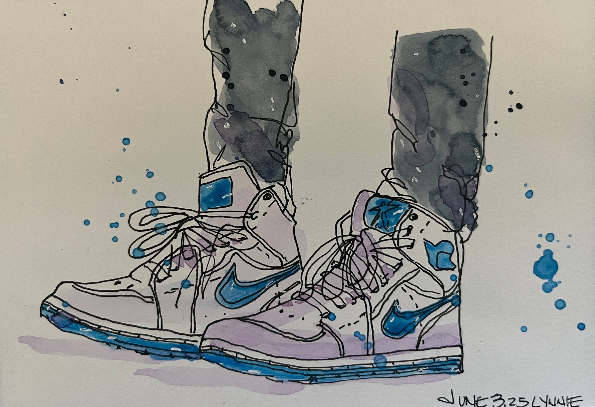 Perfect Fit in Blue, original watercolor shoes by Lynnie Broos Art
