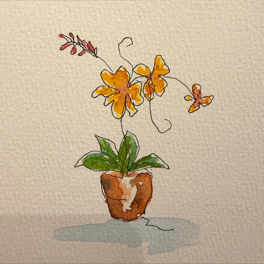 Yellow Orchid, original mini watercolor by Lynnie Broos Art