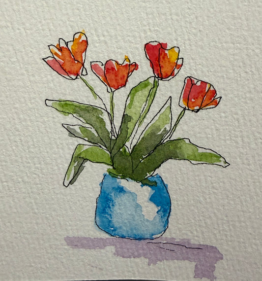 Purple Pansies, original mini watercolor by Lynnie Broos Art