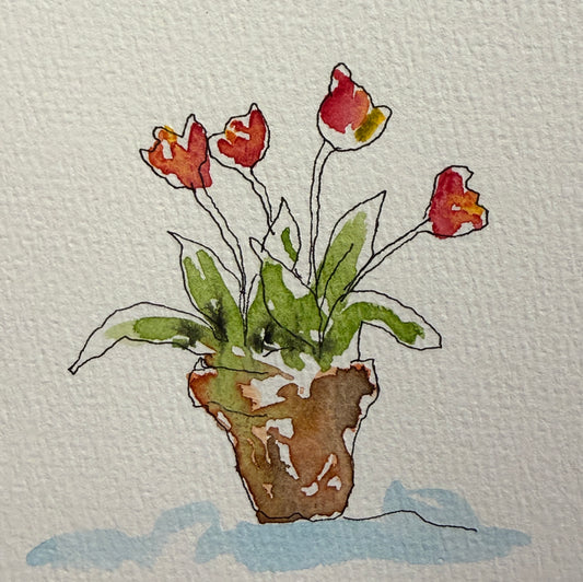 White Daisy in the Ground, original mini watercolor by Lynnie Broos Art