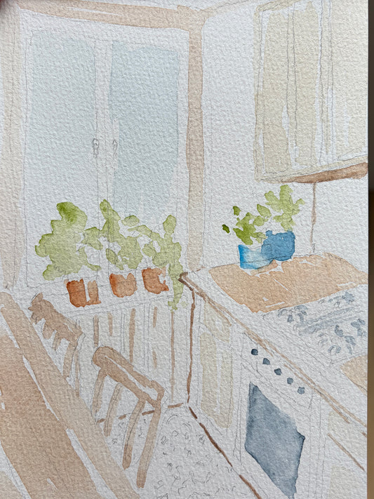 Snowy Watercolor Kitchen - Step 1: simple color, create shapes