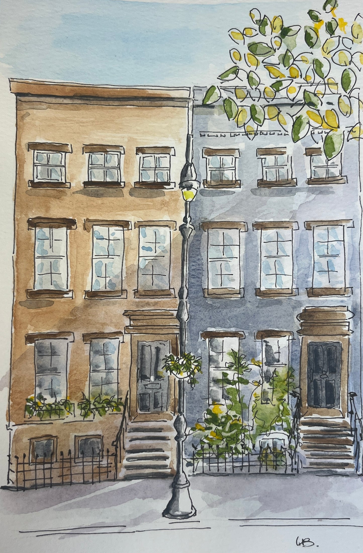 Brooklyn in the Shade, original watercolor by Lynnie Broos Art