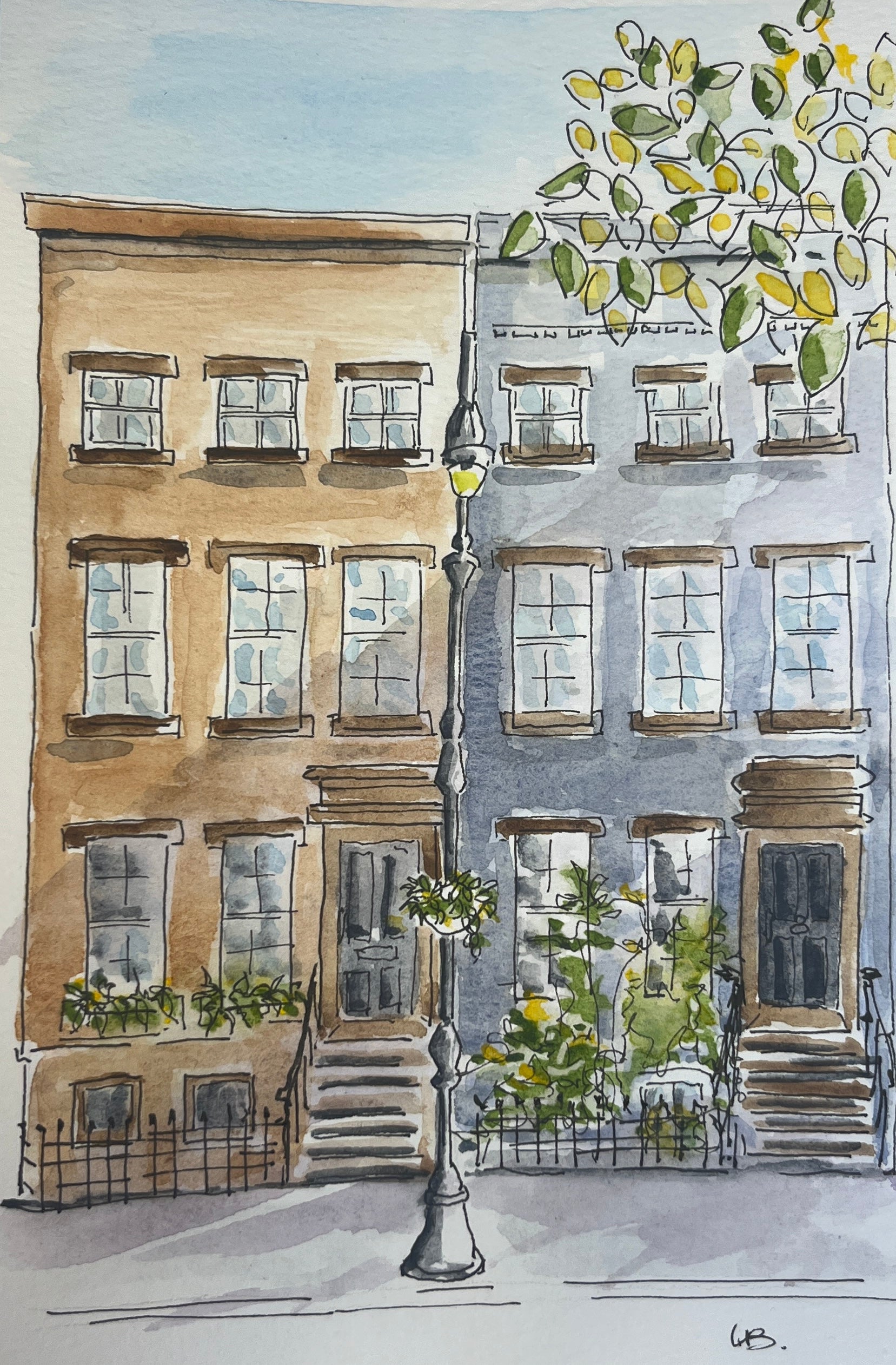 Brooklyn in the Shade, original watercolor by Lynnie Broos Art