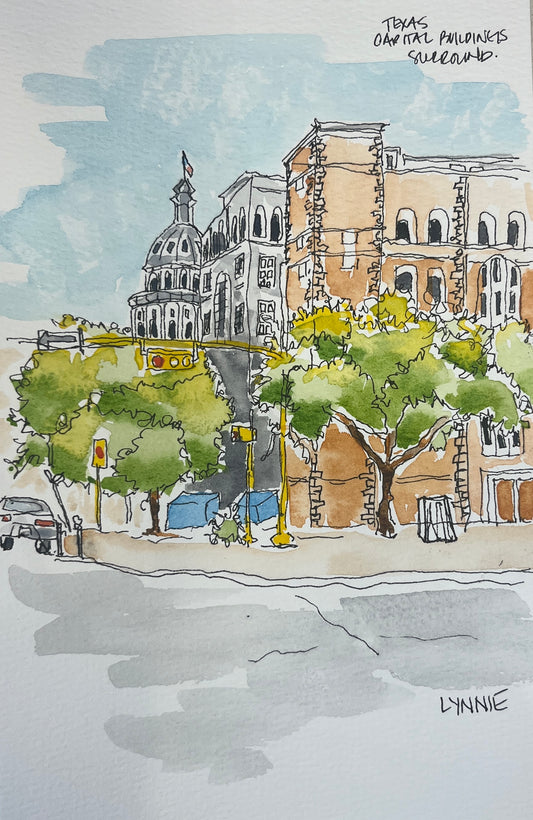 Downtown Austin, original watercolor by Lynnie Broos Art