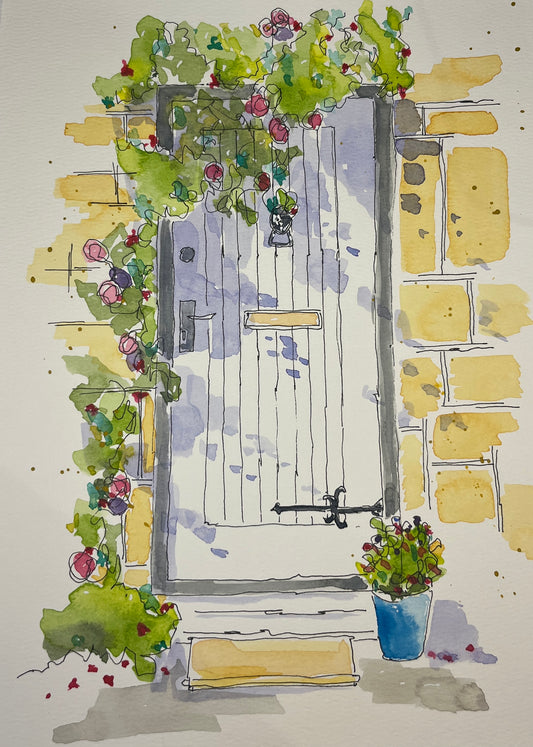 Drenched in Yellow, original watercolor door by Lynnie Broos Art