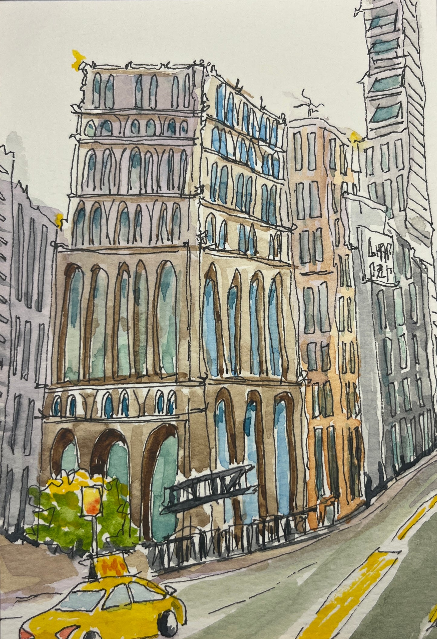 NYT Building NYC, original watercolor by Lynnie Broos Art
