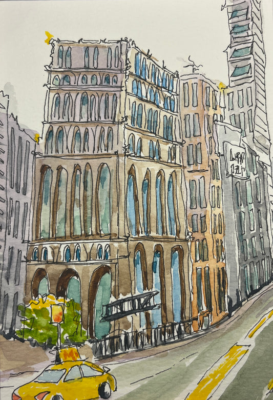 NYT Building NYC, original watercolor by Lynnie Broos Art