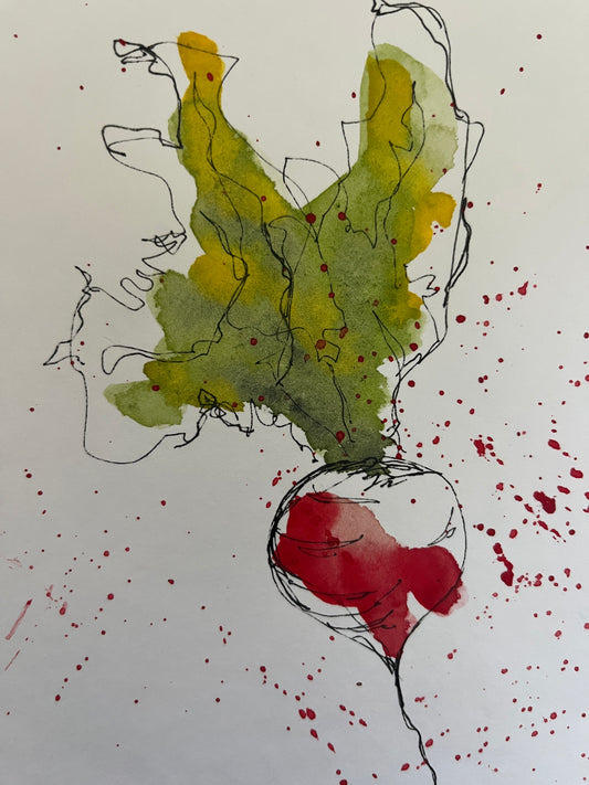 Ravishing Radish Too, original watercolor by Lynnie Broos Art