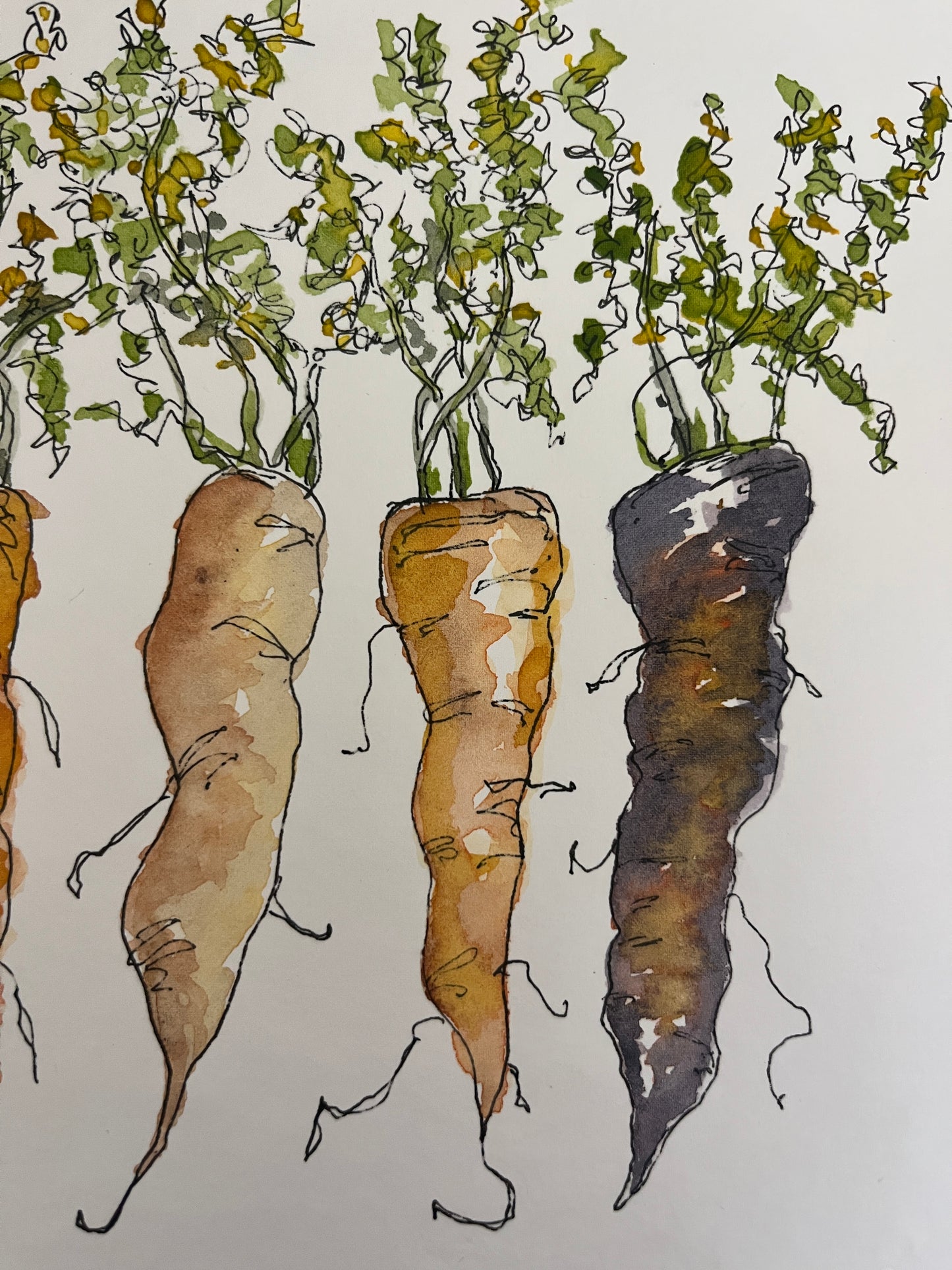 A Quirky Carrot Group, original watercolor by Lynnie Broos Art
