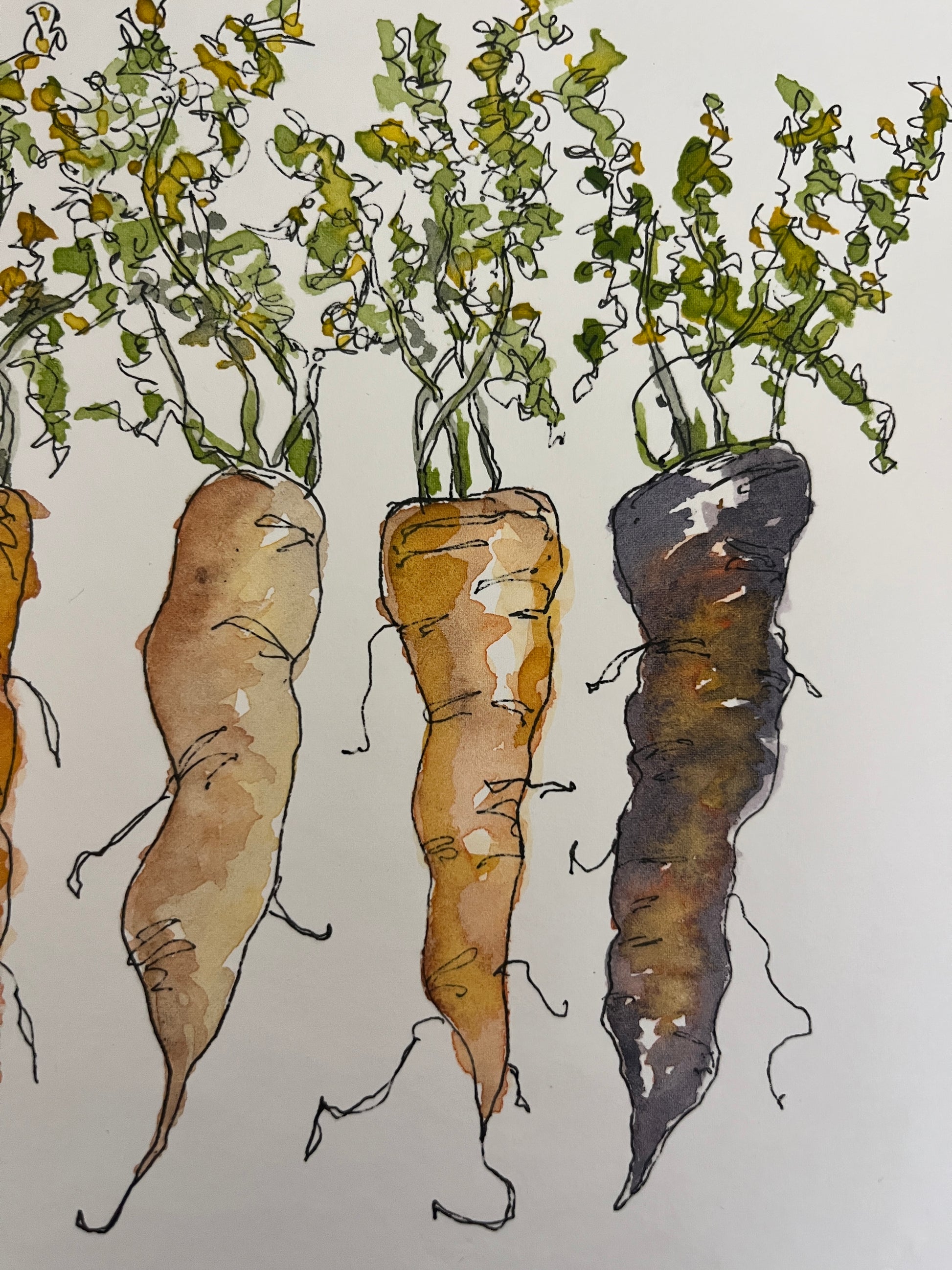 A Quirky Carrot Group, original watercolor by Lynnie Broos Art