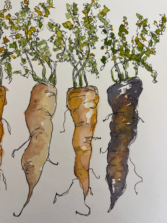 A Quirky Carrot Group, original watercolor by Lynnie Broos Art